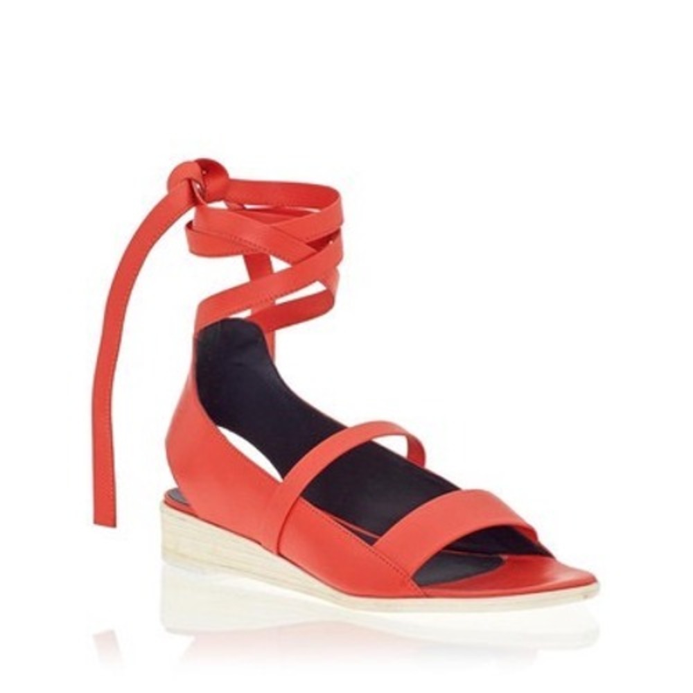 Tibi New York Ellison Red Leather Ankle Wrap Wedge Gladiator Sandal Size 37/US 7